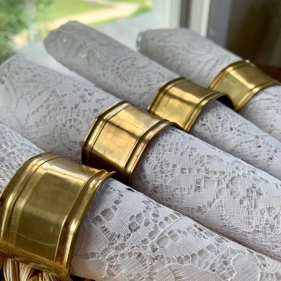 Vintage Octagon Brass Napkin Ring Set of 4